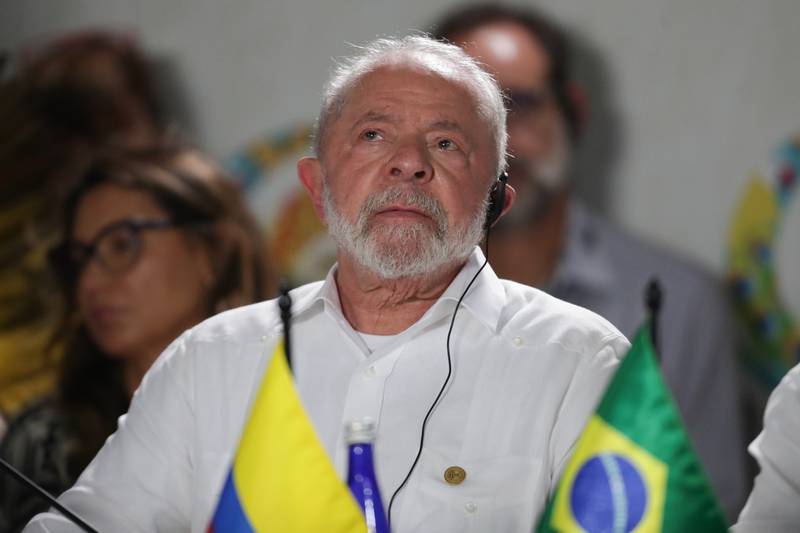 Gustavo Petro, presidente de Colombia y Luis Inacio Lula da Silva, presidente de Brasil, durante la Cumbre por la Amazonía, llevada a cabo en Leticia, Amazonas