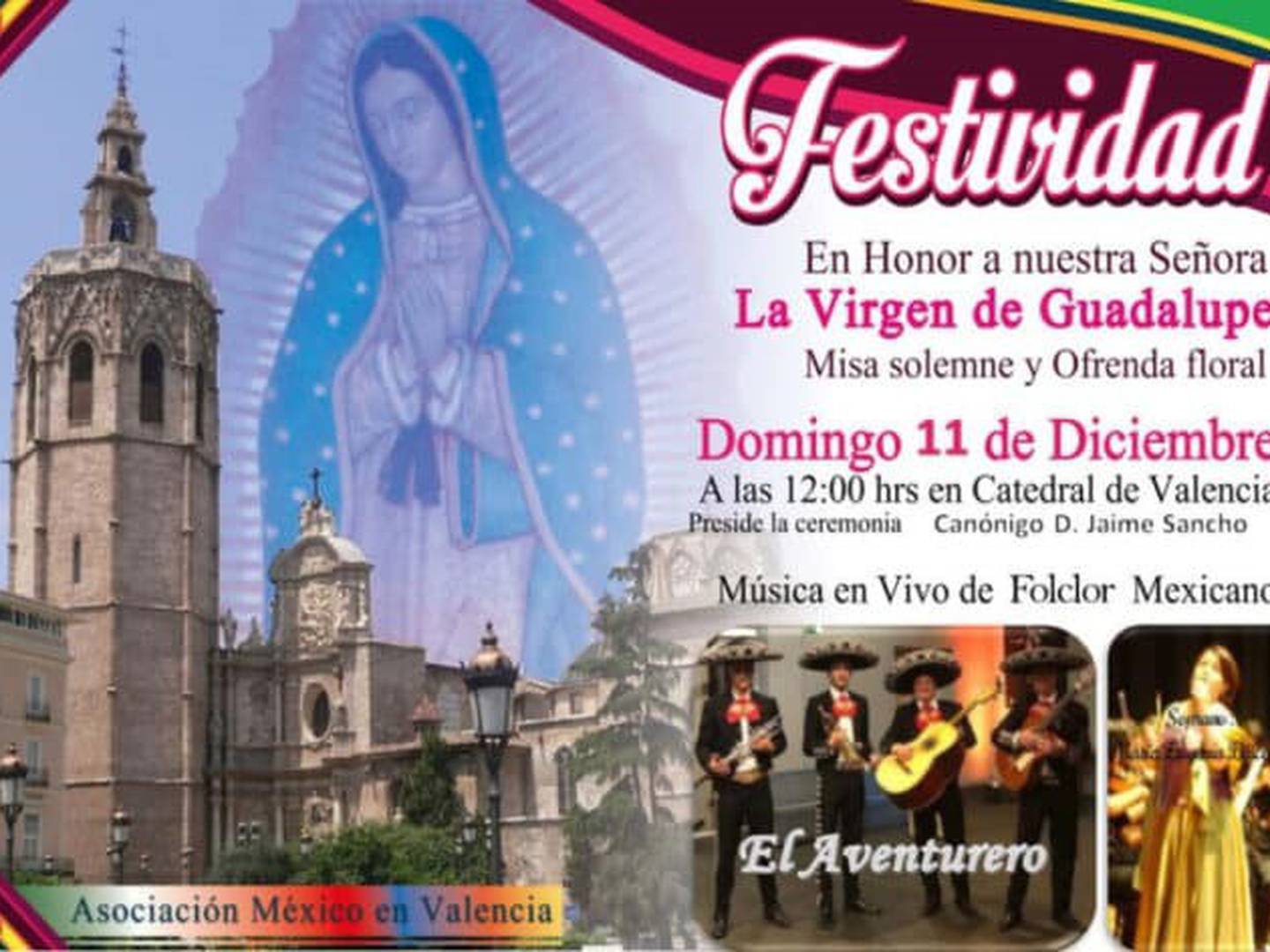Mariachis y ofrenda floral en la Catedral de Valencia en el día de la Virgen  de Guadalupe – Ferplei