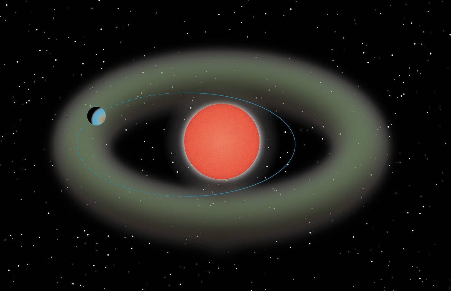 Representación de planeta descubierto cerca de una estrella enana roja