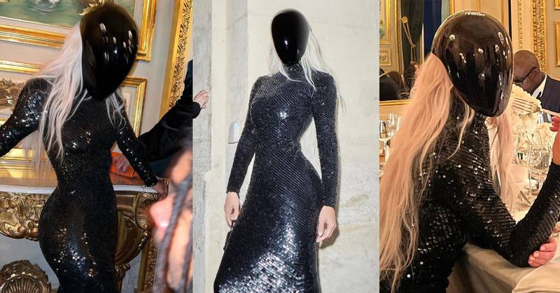 Kim Kardashian lleva una máscara  negra de la marca Balenciaga en la semana de la moda de París