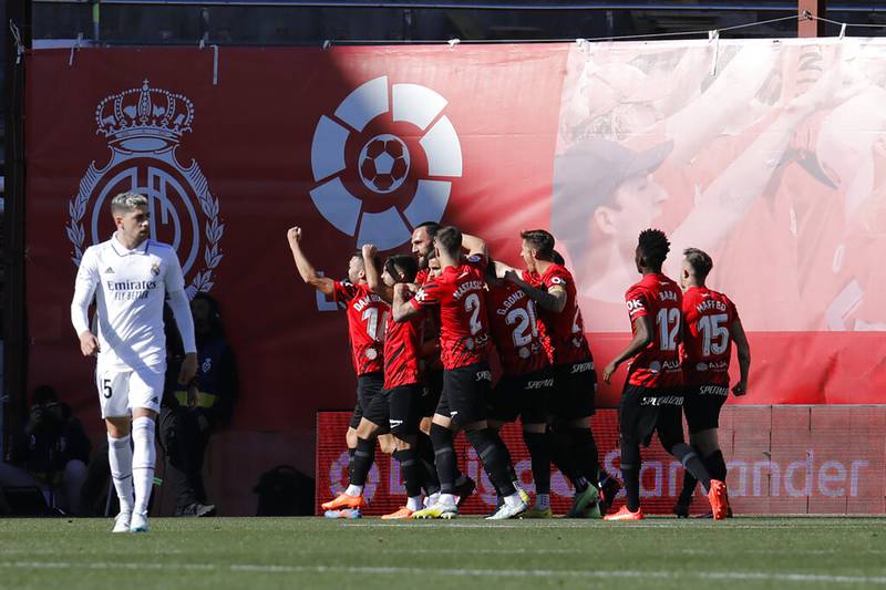 Los jugadores del Mallorca festejan un autogol del Real Madrid durante el partido de La Liga realizado el domingo 5 de febrero de 2023