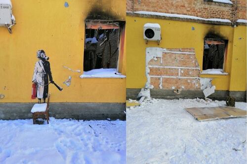 Detienen a hombre por intentar robar mural de Bansky en Kiev, Ucrania