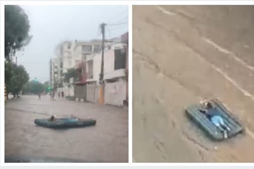 No le teme a nada: Joven navegó en arroyo sobre un colchón inflable