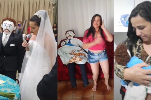 Mujer se casa con un muñeco de trapo y revela que ya tiene un hijo con él