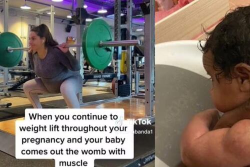 Hizo ejercicio con pesas durante el embarazo y ahora presume a su bebé “musculoso”