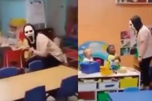 ¡Se le fue la mano! Mujer fue despedida de un jardín de infantes por asustar a niños con una máscara de una clásica película de terror